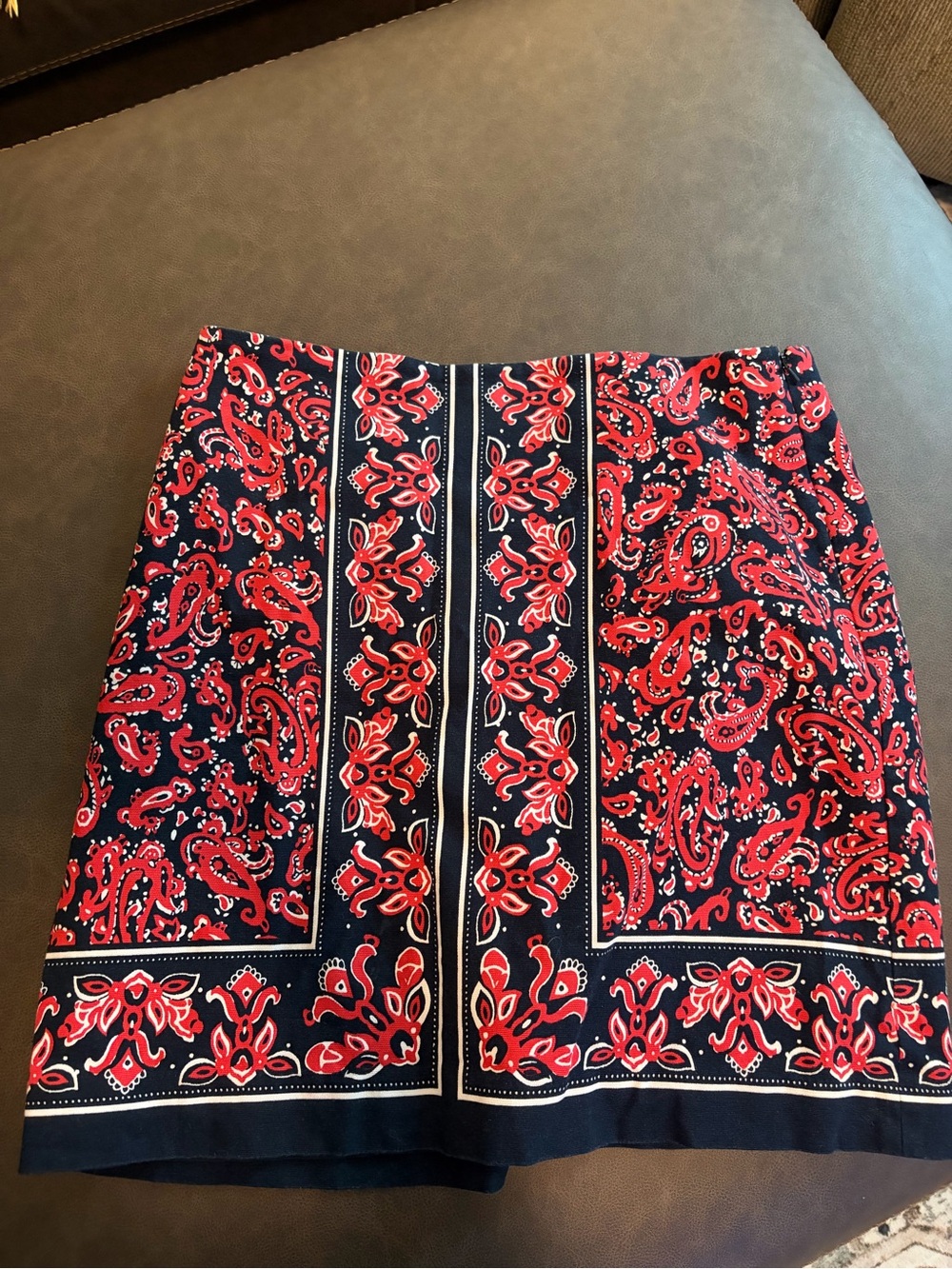 Talbots Navy Mini Skirt with Red Paisley Border 8p